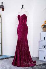 Hot Fuchsia Sequin Mermaid Evening Prom Evening Dresses Sweetheart