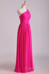 Hot Pink One Shoulder Pleated Bridesmaid Dresses