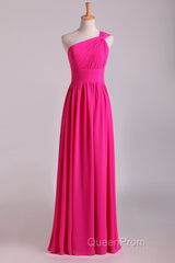 Hot Pink One Shoulder Pleated Bridesmaid Dresses