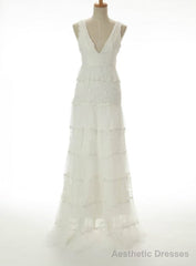 Hot Sale A-line V-neck Cascade Gorgeous Lace Wedding Dresses