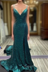 Hot Sequin Emerald Green Evening Prom Dresses Backless Long Evening Dresses