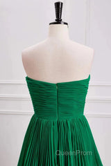 Hunter Green A-Line Chiffon Strapless Layers Long Evening Prom Dresses Formal Evening Dresses