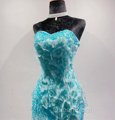 Ice Blue Ombre Mermaid Strapless Chiffon Long Wedding Dresses With Appliques And Beading Evening Prom Dresses