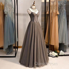 A-Line Evening Prom Dresses Open Back Dresses Formal Wedding Party Floor Length Sleeveless Spaghetti Strap Tulle with Pleats