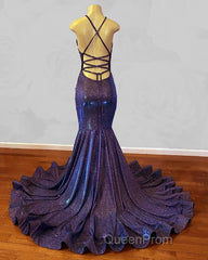 Iridescent Evening Prom Dresses Mermaid V-Neck Open Back