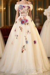 Ivory Ball Gown With Flowers Sweetheart Formal Dresses, Lovely Sweet 16 Dresses Party Dresses