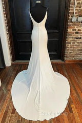 Ivory Cowl Neck Backless Mermaid Long Wedding Dresses With Slit