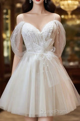 Ivory Sweetheart Tulle Short Party Dresses, Ivory Tulle With Lace Homecoming Dresses