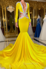 Jewel Mermaid Lace Sequined Beaded Floor-length Long Sleeve Evening Prom Dresses