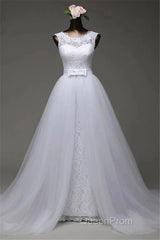 Jewel Sleeveless Lace Long Wedding Gown With Overskirt