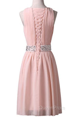 Knee-Length Sleeveless Pink Homecoming Dresses With Beading Waist