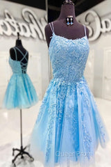 Lace Applique A-line Homecoming Dresses Short Evening Prom Dresses,Semi Formal Dresses