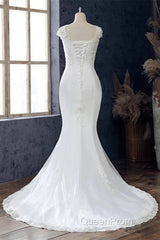 Lace Beaded Cap Sleeve Trumpet Wedding Dresses