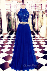 Lace Crop Top Tulle Evening Prom Dresses Two Piece Evening Gowns Beaded Sashes