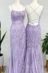 Lavender Lace Corset Evening Prom Dresses Mermaid Scoop Evening Dresses With Beading