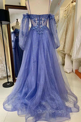 Lavender Off-The-Shoulder Sequins Applique Boning Long Evening Prom Dresses
