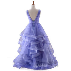 Lavender Tulle V-Neckline Layers Long Sweet 16 Dresses, Light Purple Evening Prom Dresses Party Dresses