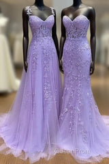 Leaf Lace Long Violet Purple Evening Prom Dresses Corset Bodice
