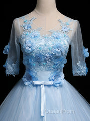 Light Blue Ball Gown With Sleeves Party Dresses, Blue Sweet 16 Dresses