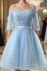 Light Blue Charming Homecoming Dresses, Lovely Short Evening Prom Dresses, Formal Dresses