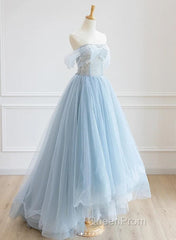 Light Blue High Low Tulle Sweetheart Evening Prom Dresses, Light Blue Homecoming Dresses