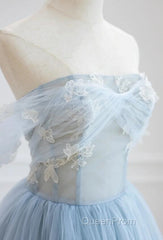 Light Blue High Low Tulle Sweetheart Evening Prom Dresses, Light Blue Homecoming Dresses