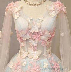 Light Blue Long Formal Dress Party Dresses, Unique Blue Prom Dress Gown