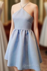 Light Blue Open Back Straps Short Cheap Homecoming Dresses Party Gowns