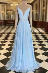Light Blue Evening Prom Dresses Long , Dresses For Graduation Party, Evening Dresses, Formal Dresses