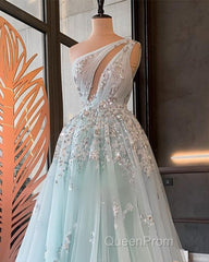 Light Blue Evening Prom Dresses One Shoulder Sequin Lace