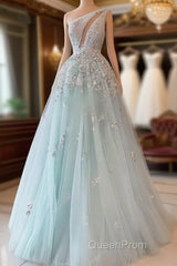 Light Blue Evening Prom Dresses One Shoulder Sequin Lace