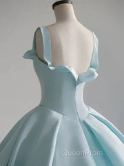 Light Blue Satin Long Ball Gown Quinceanera Dresses Princess Dresses Evening Prom Dresses