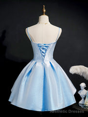 Light Blue Satin Sweetheart Homecoming Dress, Blue Short Prom Dress, Party Dress