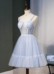 Light Blue Tulle Sweetheart Straps Party Dresses, Light Blue Homecoming Dresses