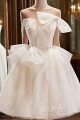 Light Champagne Short Tulle Evening Prom Dresses, Short Light Champagne Formal Graduation Dresses