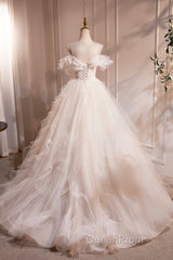 Light Champagne Spaghetti Strap Tulle Long Evening Prom Dresses, Beautiful A-Line Formal Evening Dresses