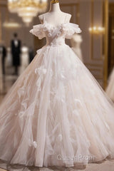 Light Champagne Spaghetti Strap Tulle Long Evening Prom Dresses, Beautiful A-Line Formal Evening Dresses