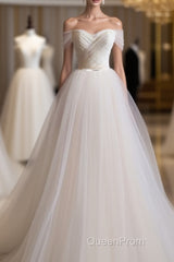 Light Champagne Tulle Long Evening Prom Dresses, Wedding Dresses