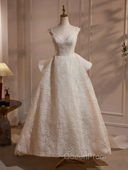 Light Champagne V-Neck Lace Long Evening Prom Dresses Weeding Dresses