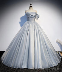 Light Gray Satin Long Ball Gown Quinceanera Dresses