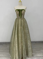 Light Green A-line Sweetheart Long Formal Dress, Green Lace Prom Dress