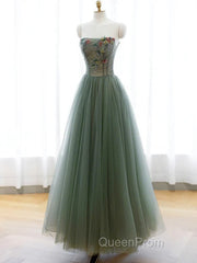 Light Green Sweetheart A-Line Evening Prom Dresses, Green Long Party Dresses With Lace Applique