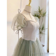 Light Green Tulle Long Evening Dress, Green Formal Dress Party Dress