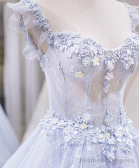 Light Lace Long Party Dress, A-line Cap Sleeves Beaded Prom Dress