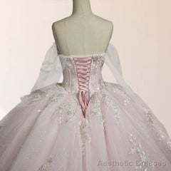 Light Pink Ball Gown Appliqued Quinceaera Dresses