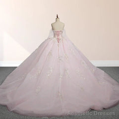 Light Pink Ball Gown Appliqued Quinceaera Dresses