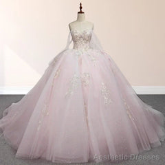 Light Pink Ball Gown Appliqued Quinceaera Dresses