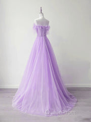 Light Purple A-Line Sweetheart Tulle Formal Dresses, Light Purple Long Evening Prom Dresses