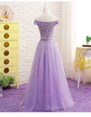 Light Purple Sweetheart Lace Applique Off Shoulder Evening Prom Dresses
