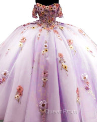 Light Purple Tulle Floral Embrodiery Quinceanera Dresses